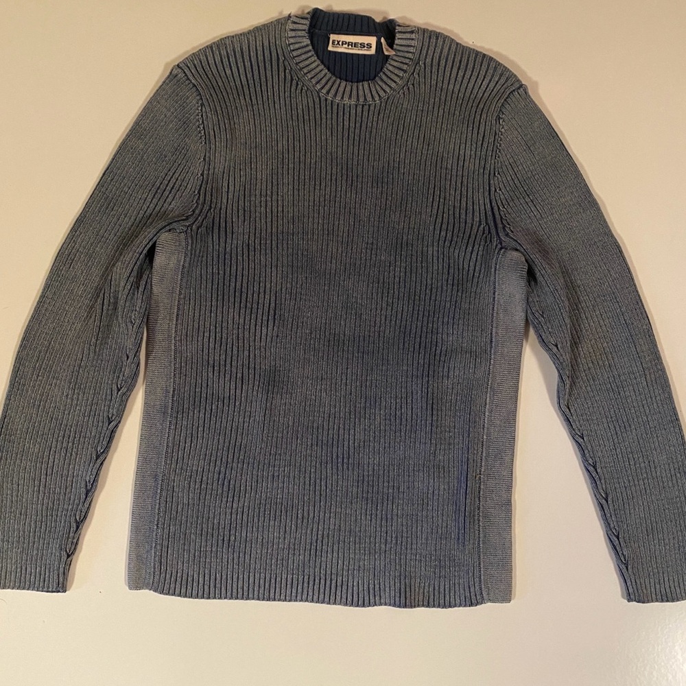 Express Men's Ribbed Crewneck Sweater in blue